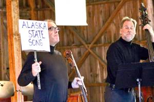 Cellist Brooks Whitehouse, left, and bassist Paul Sharpe, right, are seen here performing at the Garth Newel Music Center in Hot Springs, Virginia, on Nov. 3, 2019. (Courtesy Brooks Whitehouse)