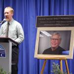 Kent Peterson, cross country ski coach, speaks during a Celebration of Life for Dr. Alan Boraas at Kenai Peninsula College in Soldotna, Alaska on Jan. 17, 2020. (Photo by Brian Mazurek/Peninsula Clarion)