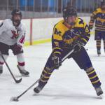 Homers Alden Ross prepares to pass against Kenai Central on Saturday, Jan. 18, 2020, at the Kenai Multi-Purpose Facility in Kenai, Alaska. (Photo by Jeff Helminiak/Peninsula Clarion)