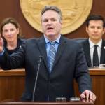 Gov. Mike Dunleavy gives his State of the State speech to a Joint Session of the Alaska Legislature in January 2019 at the Alaska State Capitol. (Michael Penn | Juneau Empire File)