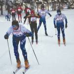 Soldotnas Bradley Walters lead the pack near the start of the Kenai Klassic on Friday, Jan. 24, 2020, at Kenai Golf Course in Kenai, Alaska. (Photo by Jeff Helminiak/Peninsula Clarion)
