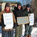 From left to right, Homer residents Tony Burgess, Neil Wagner and Charlie Trowbridge stand vigil for Anesha Duffy Murnane at WKFL Park on Saturday, Feb. 1, 2020, in Homer, Alaska. (Photo by Delcenia Cosman)                                From left to right, Homer residents Tony Burgess, Neil Wagner and Charlie Trowbridge stand vigil for Anesha Duffy Murnane at WKFL Park on Saturday, Feb. 1, 2020, in Homer, Alaska. (Photo by Delcenia Cosman)