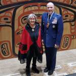 Ben Hohenstatt | Juneau Empire                                Sealaska Heritage Institute President Rosita Worl and Air Force Lt. Gen. Tom Bussiere, Commander for Alaskan Command, stand together following a day of meetings at SHIs Walter Soboleff Building.