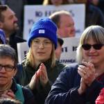 Juneau Assembly member Carole Triem and Juneau Mayor Beth Weldon in the crowd at a rally to support of the Alaska Marine Highway System on Tuesday, Feb. 11, 2020. (Peter Segall | Juneau Empire)