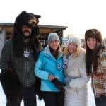Form left, Josh Thompson, Chelsie Thompson, Jeanie Beck and Becca Satathite smile for the camera during the 2020 Frozen RiverFest at Soldotna Creek Park in Soldotna, Alaska on Feb. 15, 2020. (Photo by Brian Mazurek/Peninsula Clarion)
