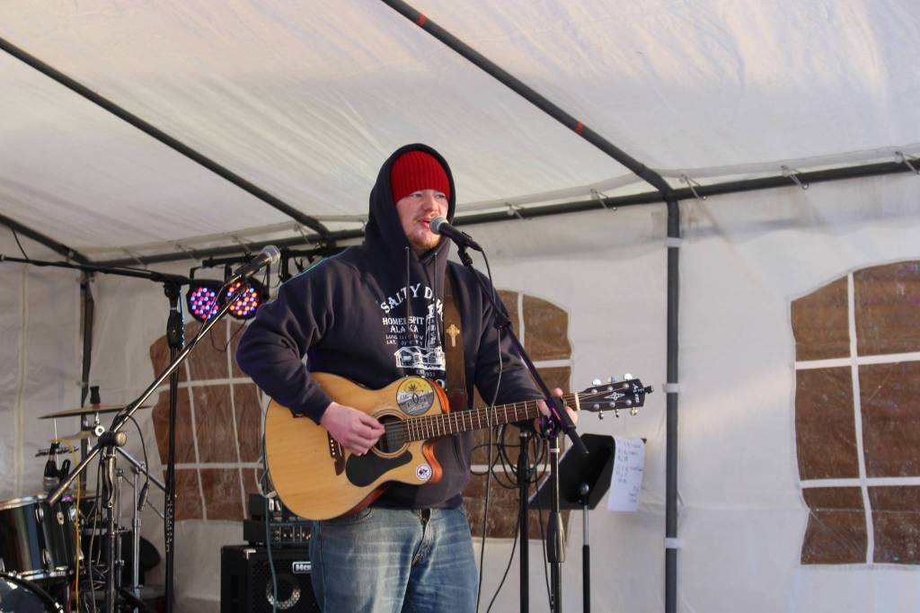 Local musician Shonathin Hoskins performs during the 2020 Frozen RiverFest at Soldotna Creek Park in Soldotna, Alaska on Feb. 15, 2020. (Photo by Brian Mazurek/Peninsula Clarion)