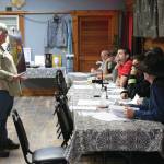 Teresa Jacobson Gregory presents a visual illustration of the proposed gravel pit extension and the impacts it may have on residents and the surrounding state recreation area at the Anchor Point Advisory Planning Commission Meeting on Thursday, Feb. 13, 2020, at the Anchor Point Senior Center in Anchor Point, Alaska. (Photo by Delcenia Cosman)