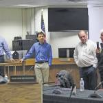 Photo by Brian Mazurek/Peninsula Clarion                                From left, Rep. Bryce Edgmon (I-Dillingham), Rep. Neal Foster (D-Nome), Rep. Gary Knopp (R-Kenai), and Rep. Louise Stutes (R-Kodiak), discuss the states budget with residents of the Kenai Peninsula at the Kenai Peninsula Borough Assembly Chambers in Soldotna on Saturday.