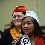 Peter Segall | Juneau Empire                                Alaska Native Sisterhood Grand President Paulette Moreno (front) speaks at the Alaska Native Issues Forum with Alaska Native Brotherhood Grand President Heather Gurko on Monday.