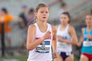Allie Ostrander competes in a womens 3,000-meter steeplechase preliminary heat Thursday, June 6, 2019, at the NCAA Div. I Track and Field Championships in Austin, Texas. (Photo provided by Boise State Athletics)