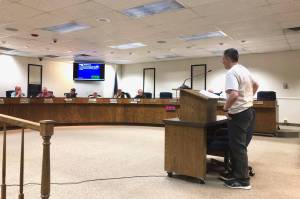 Tammie Willis, a Soldotna activist, shares her story with the Kenai Peninsula Borough Assembly at their Tuesday meeting on Feb. 25, 2020 in Soldotna, Alaska. (Photo by Victoria Petersen/Peninsula Clarion)