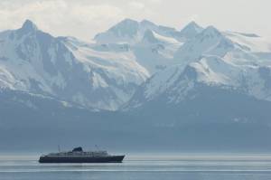 The Alaska Marine Highway ferry Malaspina heads up Lynn Canal towards Haines and Skagway from Juneau in 2008. (Juneau Empire File)