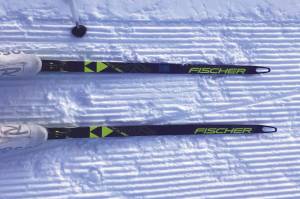 The authors fancy new skis are seen here during a ski in early January 2020. (Photo by Kat Sorensen)