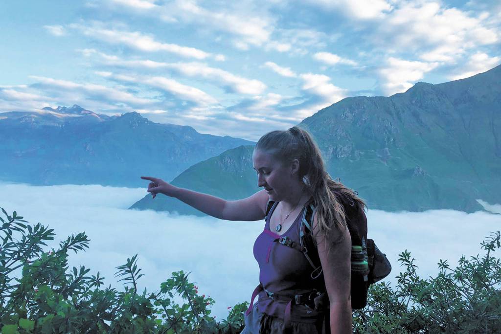 Brenna McCarron, a Homer High School graduate stuck in Peru after the country closed its borders to stem the spread of the novel coronavirus, hikes out of Colca Canyon, Peru on March 15, 2020. She is one of about 19 Alaskans stranded in the country. (Photo courtesy Brenna McCarron)