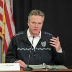 Gov. Mike Dunleavy speaks during a press conference Thursday, March 26, 2020 in the Atwood Building in Anchorage, Alaska. (Photo courtesy Office of the Governor)