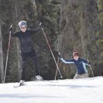 Soldotnas Sheryl Nelson and her son, Robert, ski at Tsalteshi Trails on Tuesday, March 31, 2020, just outside of Soldotna, Alaska. (Photo by Jeff Helminiak/Peninsula Clarion)