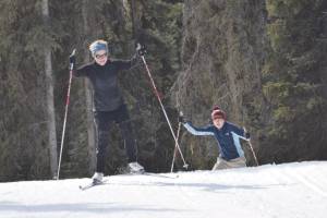 Jeff Helminiak/Peninsula Clarion                                Soldotnas Sheryl Nelson and her son, Robert, ski at Tsalteshi Trails on Tuesday, just outside of Soldotna.