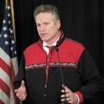 Gov. Mike Dunleavy speaks during a Tuesday, April 14, 2020 press conference in the Atwood Building in Anchorage, Alaska. (Photo courtesy Office of the Governor)