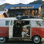 The Fair family van stands open with its load of caribou and sheep meat, north of Palmer, 1963. A lightly bearded Dan France can be seen through the central side window. (Photo courtesy Fair Family Photo Collection)