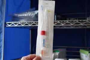 One of the kits used to collect samples that are tested for COVID-19 is seen here at Central Peninsula Hospital in Soldotna, Alaska on April 7, 2020. (Photo by Brian Mazurek/Peninsula Clarion)                                One of the kits used to collect samples that are tested for COVID-19 is seen here at Central Peninsula Hospital in Soldotna, Alaska on April 7, 2020. (Photo by Brian Mazurek/Peninsula Clarion)