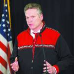 Photo courtesy Office of the Governor                                Gov. Mike Dunleavy speaks during an April 14 press conference in Anchorage.