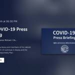 The May 4, 2020, Alaska Gov. Mike Dunleavy livestream press briefing homepage is seen here. (Screenshot)