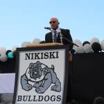 Principal Dan Carstens gives a speech during the 2020 Nikiski High School Graduation Commencement Ceremony in Nikiski, Alaska on May 19, 2020. (Photo by Brian Mazurek/Peninsula Clarion)