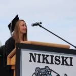 Class valedictorian Kaitlyn Johnson gives a speech during the 2020 Nikiski High School Graduation Commencement Ceremony in Nikiski, Alaska on May 19, 2020. (Photo by Brian Mazurek/Peninsula Clarion)