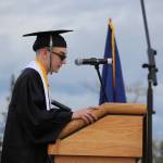 Class valedictorian Joseph Yourkoski gives a speech during the 2020 Nikiski High School Graduation Commencement Ceremony in Nikiski, Alaska on May 19, 2020. (Photo by Brian Mazurek/Peninsula Clarion)