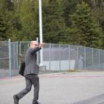 Retiring teacher Joe Rizzo walks off the stage after giving the commencement speech during the 2020 Nikiski High School Graduation Commencement Ceremony in Nikiski, Alaska on May 19, 2020. (Photo by Brian Mazurek/Peninsula Clarion)