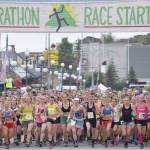 Jeff Helminiak / Peninsula Clarion                                 The womens field takes to the course Tuesday, July 4, 2017, at the Mount Marathon Race in Seward. Eventual winner Allie Ostrander is to the right of Christy Marvin (1).