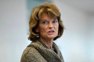 In this March 19, 2020, file photo Sen. Lisa Murkowski, R-Alaska, talks with reporters following a Republican policy lunch on Capitol Hill in Washington. Murkowski acknowledged Thursday, June 4, that shes struggling over whether she can support President Donald Trump given his handling of the virus and race crises shaking the United States. (AP Photo/Susan Walsh, File)