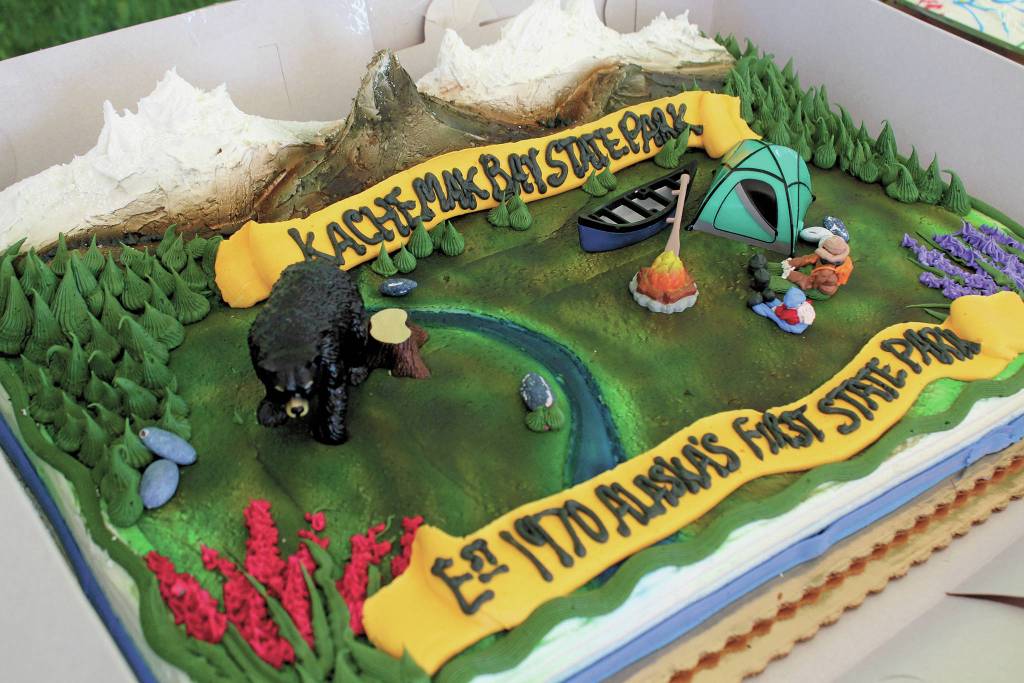 Megan Pacer / Homer News                                A special 50th anniversary cake sits waiting to be cut at a celebration for Kachemak Bay State Park on Saturday at the Homer Chamber of Commerce & Visitor Center.
