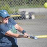 Jeff Helminiak / Peninsula Clarion                                 Judy Wroe of Soldotna bats during senior softball at the Steve Shearer Memorial Ball Park in Kenai on Tuesday.