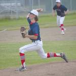 Alaska 20 relief pitcher Davey Belger delivers to Service on Tuesday, June 23, 2020, at the Kenai Little League fields in Kenai, Alaska. (Photo by Jeff Helminiak/Peninsula Clarion)