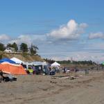 Dipnetters can be seen here camping on the Kenai Beach during the first day of dipnetting on July 10, 2020. (Photo by Brian Mazurek/Peninsula Clarion)