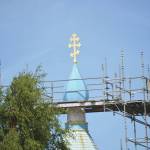 Scaffolding is erected around the Holy Assumption of the Virgin Mary Russian Orthodox Church in Kenai, Alaska, on Monday, July 20, 2020. (Photo by Jeff Helminiak/Peninsula Clarion)