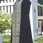 Father Peter Tobias gives a blessing for the improvement of the Holy Assumption of the Virgin Mary Russian Orthodox Church on Monday, July 20, 2020, in Kenai, Alaska. (Photo by Jeff Helminiak/Peninsula Clarion)