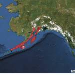 This screenshot shows the areas of Alaska under a tsunami warning following a 7.4 magnitude earthquake that struck off the Aleutian Chain Tuesday, July 21, 2020. (Screenshot from National Oceanic Atmospheric Administration)
