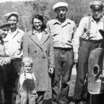 Cooper Landing characters (from left): Little Jim Dunmire, Harold and Gary Davis, Beverly and Joe Sabrowski, and Big Jim OBrien, circa 1940s. (Photo provided by Mona Painter)