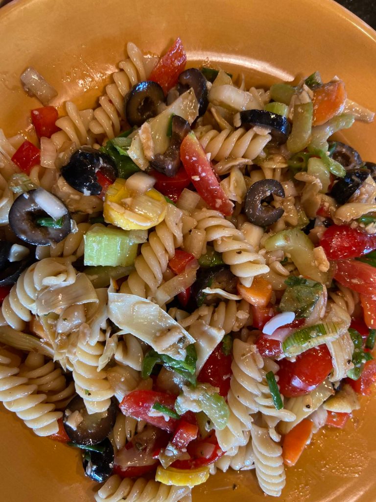 Farmers Market Pasta Salad is photographed in Homer, Alaska, in July 2020. (Photo by Teri Robl/Homer News)