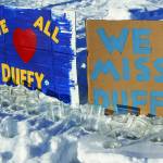 Painted signs posted at the candlelight vigil held for Anesha Duffy Murnane on Saturday, Feb. 1, 2020, at WKFL Park in Homer, Alaska, affirm love for Murnane and beseech her safe return. (Photo by Delcenia Cosman)
