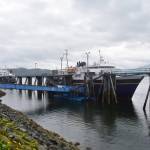 MV LeConte docks at the Auke Bay Ferry Terminal with the MV Tazlina in the background on Monday, Aug. 10, 2020. A crew member who recently finished a shift aboard the LeConte tested positive for COVID-19 after returning home, the Department of Transportation and Public Facilities announced Monday. (Peter Segall / Juneau Empire)