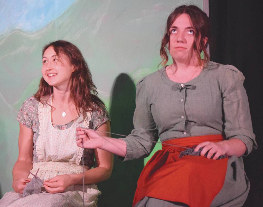 Krista Plachta and Hannah Tauriainen rehearse for the Kenai Performers production of Dancing at Lughnasa on Monday, Aug. 10, 2020, at the Performers studio. (Photo by Jeff Helminiak/Peninsula Clarion)