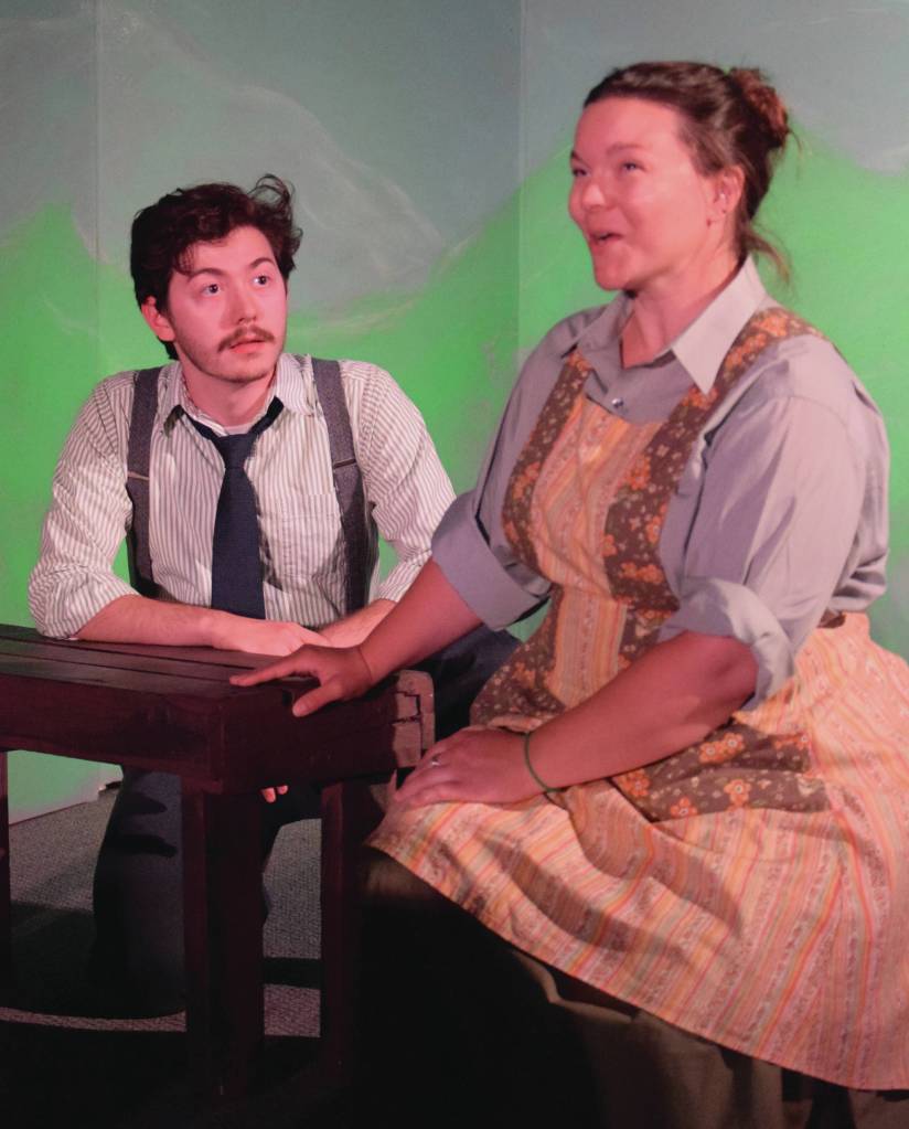 Raleigh Van Natta and Kelsey Short rehearse for the Kenai Performers production of Dancing at Lughnasa on Monday, Aug. 10, 2020, at the Performers studio. (Photo by Jeff Helminiak/Peninsula Clarion)