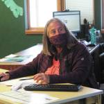 Linda Rourke navigates the various web pages needed for her Alaska History class, where she is a longterm sub, on Monday, Aug. 24, 2020 at Homer High School in Homer, Alaska. (Photo by Megan Pacer/Homer News)