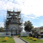 The construction efforts on the Church of the Holy Assumption of the Virgin Mary are seen here in Kenai, Alaska on Sept. 1, 2020. (Photo by Brian Mazurek/Peninsula Clarion)