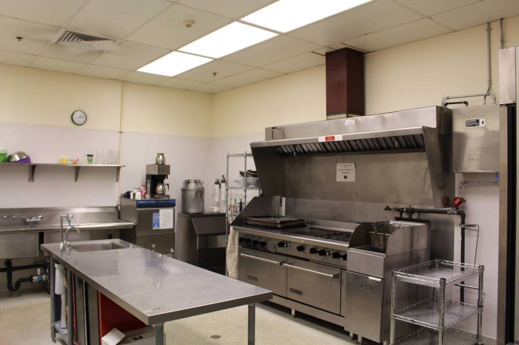 The commercial kitchen at the Challenger Learning Center, which could be used as an emergency cold weather shelter this winter, is seen here on Sept. 10, 2020. (Photo by Brian Mazurek/Peninsula Clarion)