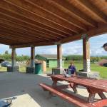 Some of the cast aof Knife Skills rehearse at Karen Hornaday Park in August in Homer, Alaska. From left to right are Helen-Thea Marcus, Ingrid Harrald and Darrel Oliver. (Photo courtesy of Lindsey Schneider)