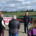 Kenai Peninsula Borough Mayor Charlie Pierce addresses patrons at the Funny River Solid Waste Transfer Site in Funny River, Alaska, on Friday, Sept. 18, 2020. More than $670,000 in improvements are being made to the facility. (Ashlyn OHara/Peninsula Clarion)